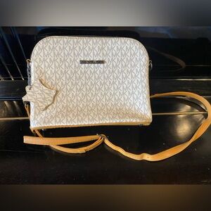 Michael Kors Cream,Tan & Grey Leather Crossbody Bag